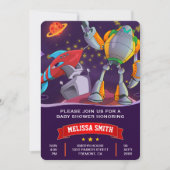 Rocket Robot Oututer Space Baby Shower Einladung (Vorderseite)