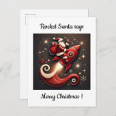 Rocket Santa Christmas card Feiertagspostkarte (Vorne/Hinten)