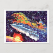 Rocket Santa, Vintag sowjetischer Neujahrsfeiertag Postkarte (Vorderseite)