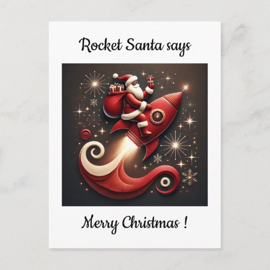 Rocket Santa Weihnachtskarte Feiertagspostkarte (Vorderseite)