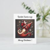 Rocket Santa Weihnachtskarte Feiertagspostkarte (Stehend Vorderseite)