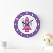 Rocket-Schiffs-lila Raum-Wand-Uhr mit Namen Große Wanduhr (Zuhause)