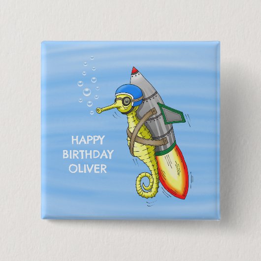 Rocket Seepferd Geburtstag Button (Vorderseite)