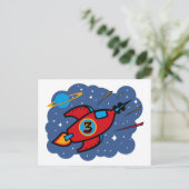 Rocket Ship 3. Geburtstag Postkarte (Stehend Vorderseite)