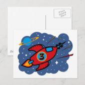 Rocket Ship 3. Geburtstag Postkarte (Vorne/Hinten)