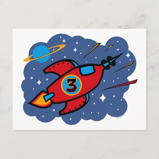 Rocket Ship 3. Geburtstag Postkarte (Vorderseite)