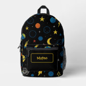 Rocket Ship Backpack with Solar System Design Bedruckter Rucksack (Vorderseite)