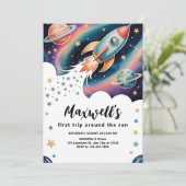 Rocket Ship Birthday Einladung (Stehend Vorderseite)