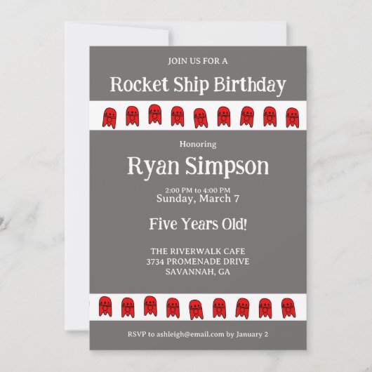 Rocket Ship Birthday Party Einladung (Vorderseite)