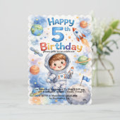 Rocket ship birthday Space Planets Boy Stars Einladung (Stehend Vorderseite)
