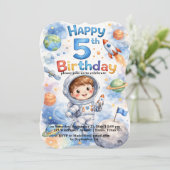 Rocket ship birthday Space Planets Boy Stars Einladung (Stehend Vorderseite)