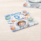 Rocket ship birthday Space Planets Boy Stars Rechteckiger Pappuntersetzer (angewinkelt)