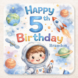 Rocket ship birthday Space Planets Boy Stars Rechteckiger Pappuntersetzer