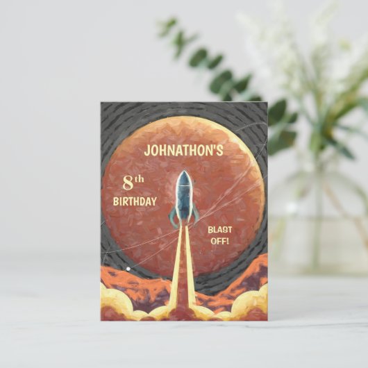 Rocket Ship Universe Planet Space Fun Postkarte (Stehend Vorderseite)