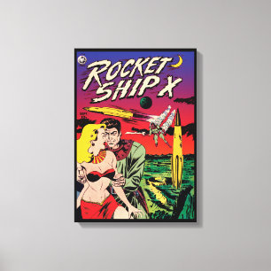 Rocket Ship X Vintage Sci Fi Comic Buchabdeckung Leinwanddruck