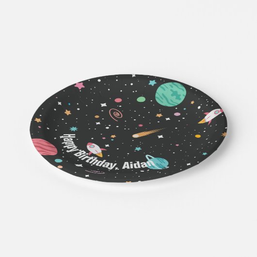 Rocket Ships and Planets Pappteller (Schrägansicht)