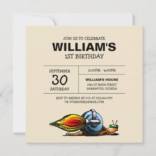 Rocket Snail zum Geburtstag Einladung (Vorderseite)