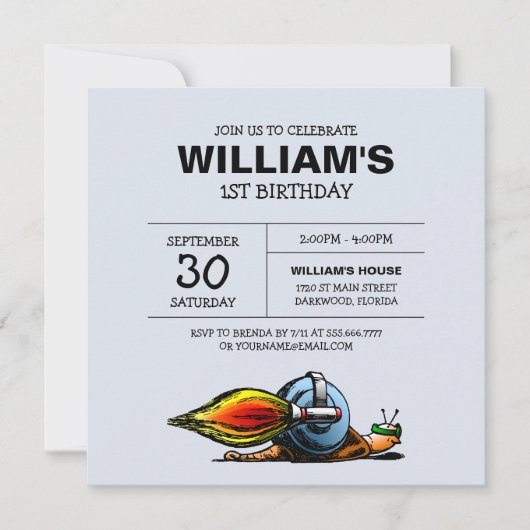 Rocket Snail zum Geburtstag Einladung (Vorderseite)