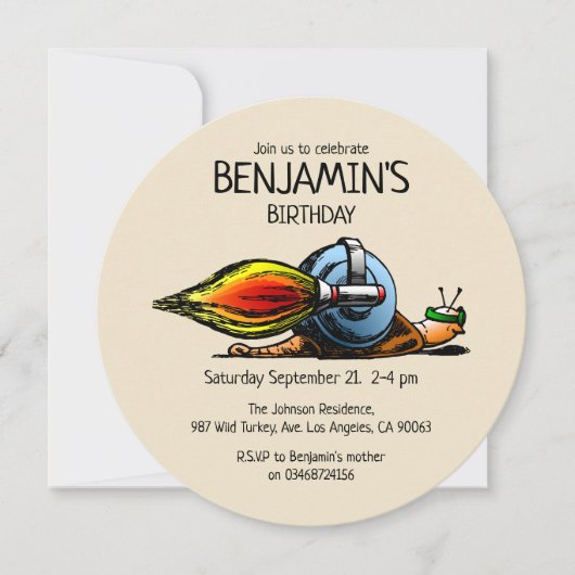 Rocket Snail zum Geburtstag Einladung (Vorderseite)