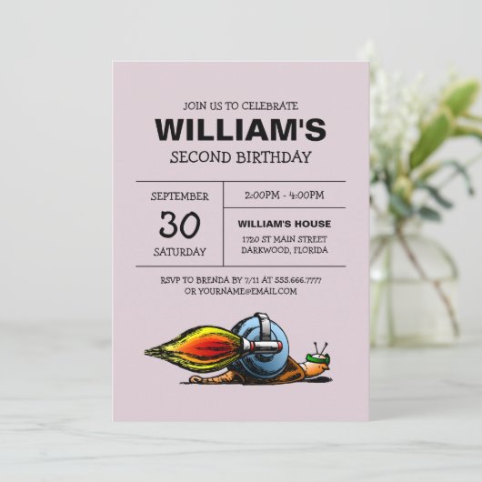 Rocket Snail zum Geburtstag Einladung (Stehend Vorderseite)