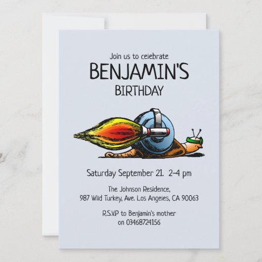 Rocket Snail zum Geburtstag Einladung (Vorderseite)