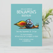 Rocket Snail zum Geburtstag Einladung (Stehend Vorderseite)