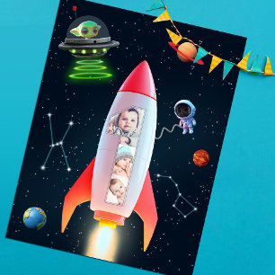 Rocket Space 1. Geburtstag   Foto-Collage Riesig E Postkarte
