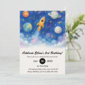 Rocket Space Birthday Einladung (Stehend Vorderseite)