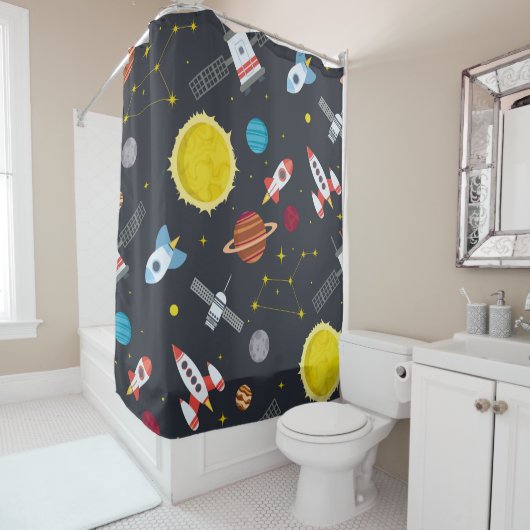 Rocket space globe solar system and planet cosmos  duschvorhang (Beispiel)