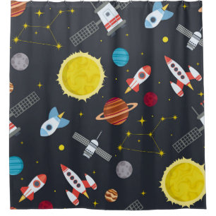Rocket space globe solar system and planet cosmos duschvorhang