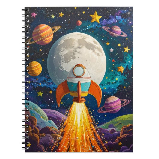 Rocket & Space Personalisiert Kids-Notebook - Fun Notizblock (Vorderseite)