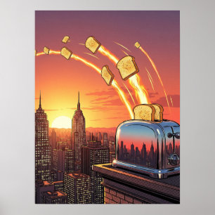 Rocket Toast Skyline - Retro Surreal Pop Art Poster