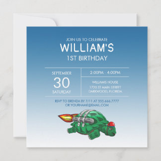Rocket Turtle Birthday Einladung