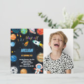 Rocket-Weltraum-Einladungen zum Geburtstag Einladung (Stehend Vorderseite)