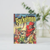 Rocketman Vintage Comicen Postkarte (Stehend Vorderseite)