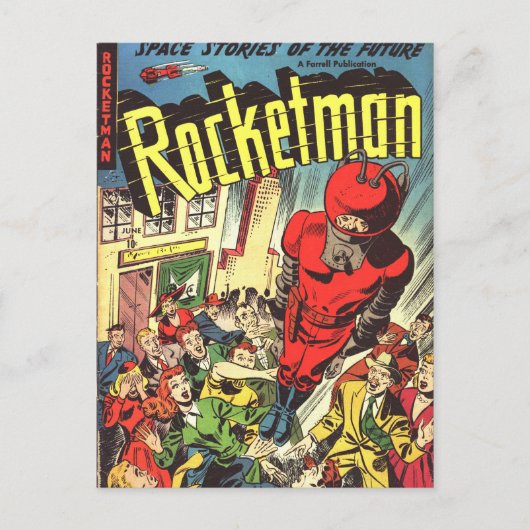 Rocketman Vintage-Comics Postkarte (Vorderseite)