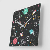 Rockets And Planets Square Wall Clock Quadratische Wanduhr (Winkel)