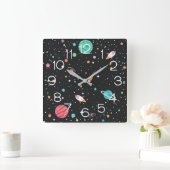 Rockets And Planets Square Wall Clock Quadratische Wanduhr (Zuhause)