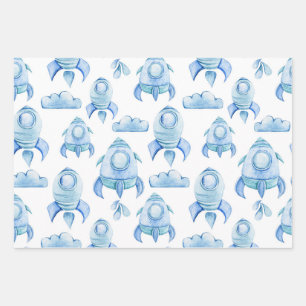 Rockets, Men Women & Kids, Outer Space Pattern Geschenkpapier Set