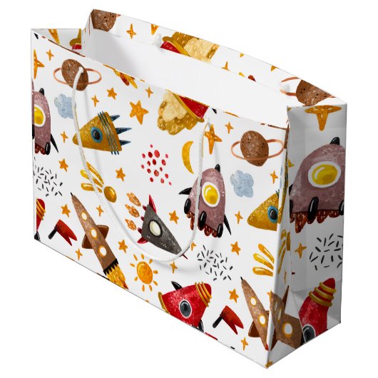 Rockets & Meteors Pattern Gift Bag Große Geschenktüte (Rückseite Schrägansicht)