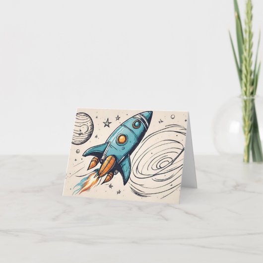 Rocketship Birthday Einladung (Vorderseite)