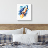 Rocketship Flug durch Sterne Wasserfarbenes Kinder Leinwanddruck (Insitu (Schlafzimmer))