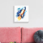Rocketship Flug durch Sterne Wasserfarbenes Kinder Leinwanddruck (Insitu (Wohnzimmer))