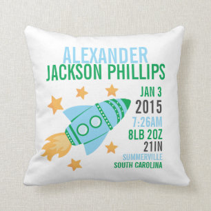 Rocketship Geburts-Mitteilungs-Kinderzimmer-Kissen Kissen