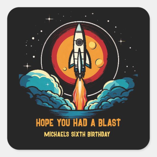 Rocketship-Geburtstag Quadratischer Aufkleber (Vorderseite)