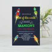 Rocketship-Geburtstagsfeier Einladung (Stehend Vorderseite)