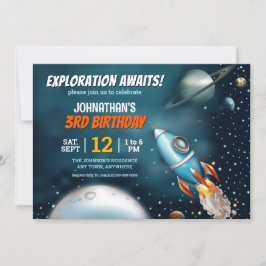 Rocketship Space Adventure Boy Birthday Einladung