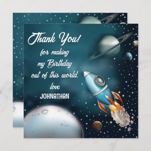 Rocketship Space Adventure Geburtstag Dankeskarte (Vorne/Hinten)