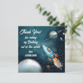 Rocketship Space Adventure Geburtstag Dankeskarte (Stehend Vorderseite)