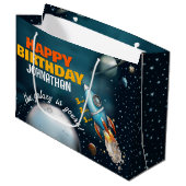 Rocketship Space Adventure Geburtstag Große Geschenktüte (Vorderseite Schrägansicht)
